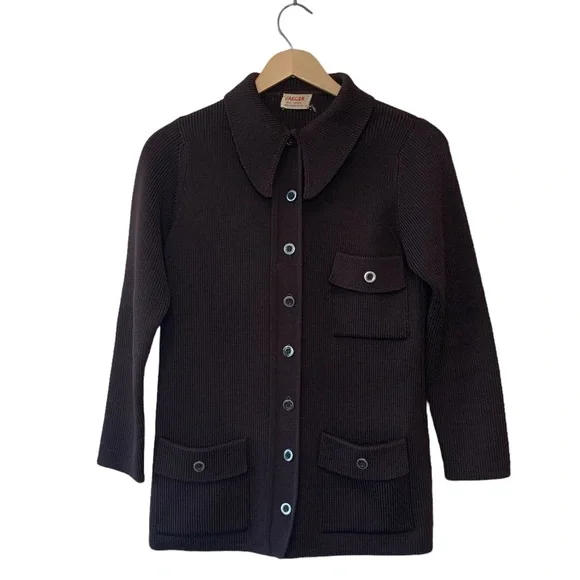 Vintage 70s? Jaeger Brown Wool Button Up Sweater Jacket Point Collar Size 38 - Picture 12 of 12